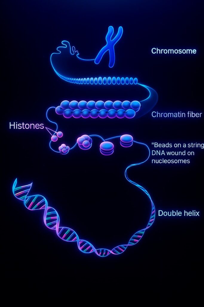 Diagram of types of epigenetic changes including DNA methylation, histone acetylation, and chromatin remodeling—highlighting their role in gene expression, aging, and longevity regulation
