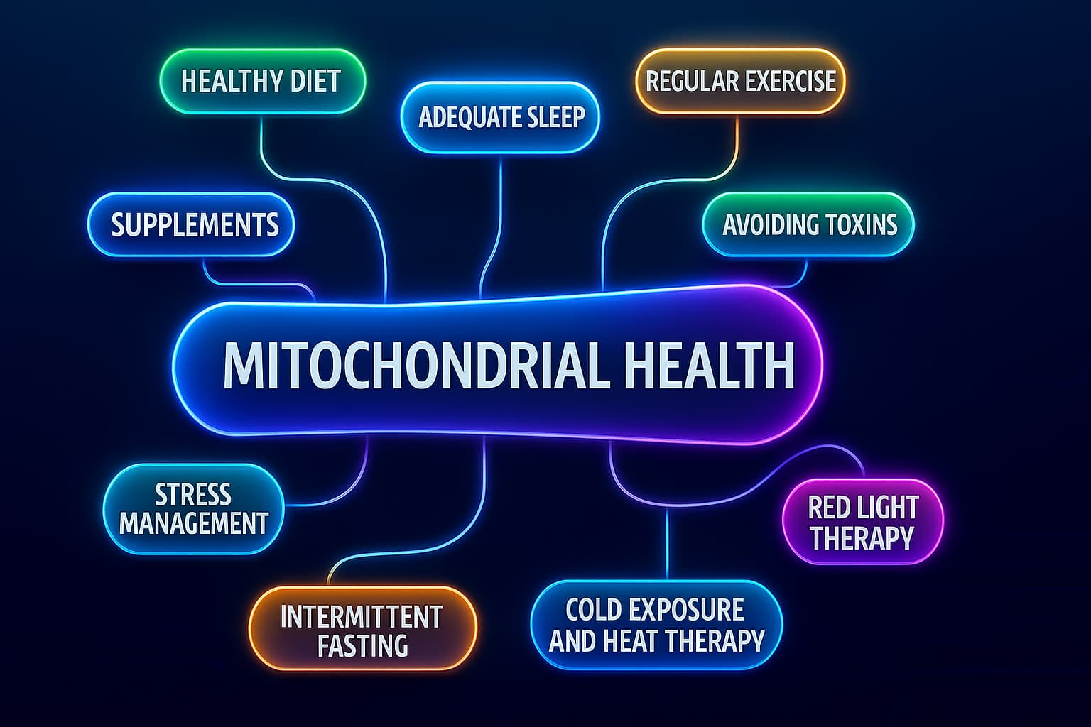Illustration comparing youthful and aged mitochondria, highlighting changes in mitochondrial health — including ATP decline, oxidative stress buildup, and structural damage that contribute to aging.