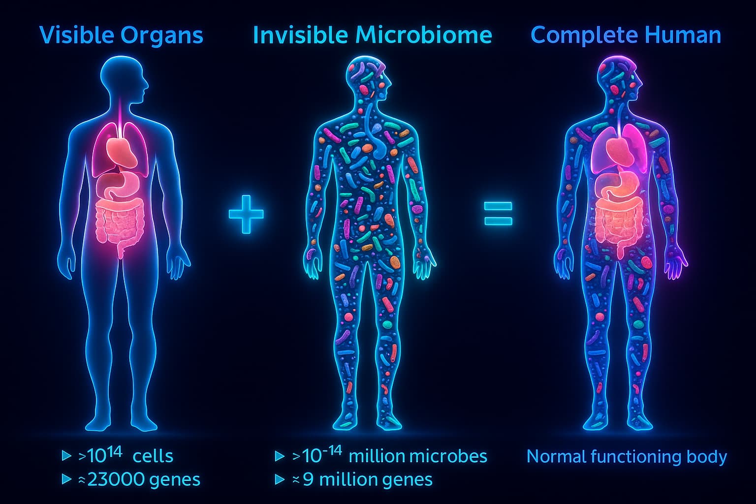 "Illustration of the human gut microbiome interacting with body cells, highlighting dysbiosis and aging, microbial imbalance hallmark of aging, and the connection between gut microbiome and longevity."

Would you like me to generate alt text for the rest of the post images too (e.g., for supplements, lifestyle habits, therapies)?