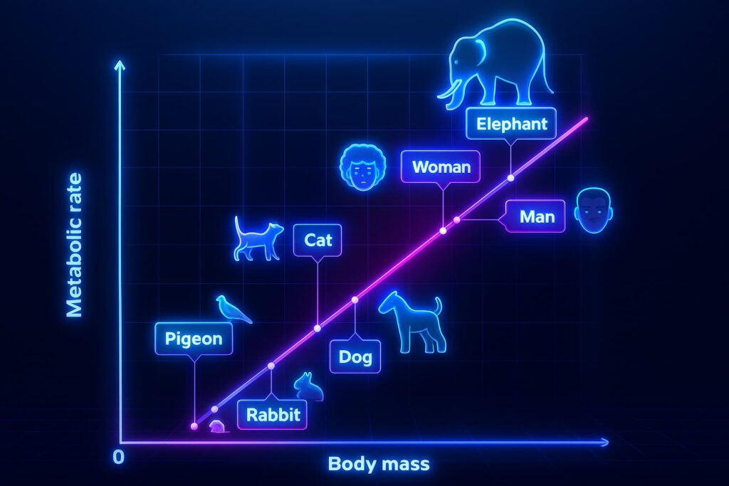 Illustration of metabolic rate in dogs and cats compared to humans, showing why pets age faster than humans. High metabolic tempo accelerates cellular wear, NAD+ decline, and DNA damage, explaining the need for longevity supplements for pets, NMN for dogs, NAD+ for dogs, and anti-aging supplements for senior cats and old dog supplements